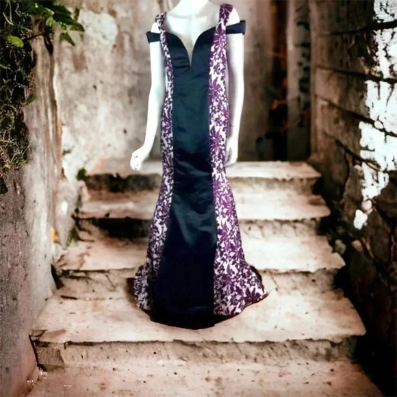 Rachel Allan COUTURE Size 12 Purple Hand Beaded Trumpet Gown Prom Dress Formal - Picture 2 of 9